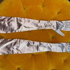 Vintage Kids Satin Opera Gloves Rhinestone Buttons Girls Size